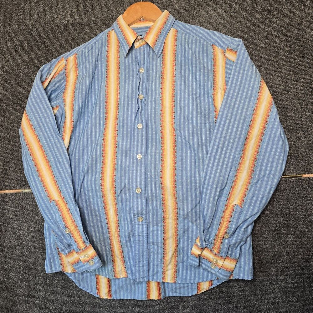 SQWEAR Men's Small Long Sleeve Button Up Blue Striped Dress Shirt